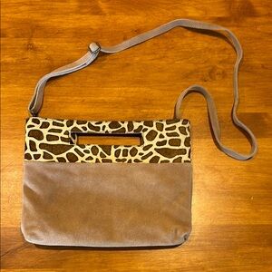 ANTHROPOLOGIE NWT TAUPE SUEDE & FUR 2-WAY CROSSBODY BAG CLUTCH PURSE LUX GIRAFFE